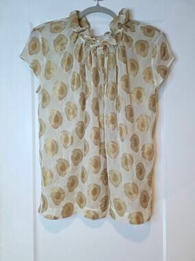 DAY Birger et Mikkelsen Metallic Gold Paisley Sheer Ruffle Blouse EU 38